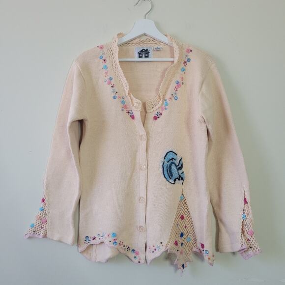 Storybook Knits Blue Jay Beauty Light Pink/Cream Embroidered Cardigan size S - Picture 1 of 13